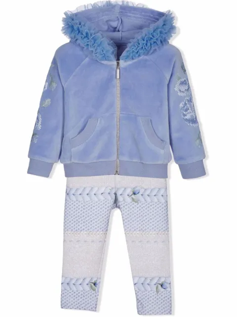 Lapin House velvet tulle-trim hoodie tracksuit 