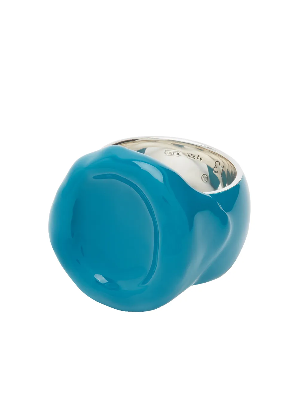 Bottega Veneta Sterling Silver Seal Enamel Signet Ring In Silber