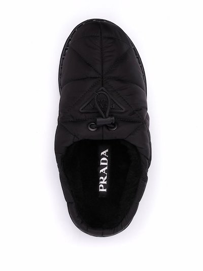 Prada Re-Nylon shearling-lined mules black | MODES