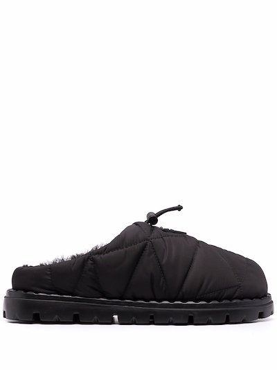 Prada Re-Nylon shearling-lined mules black | MODES