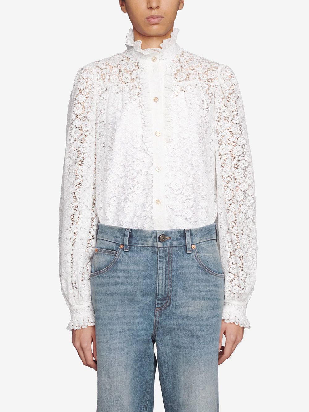 фото Gucci кружевная рубашка на пуговицах с длинными рукавами