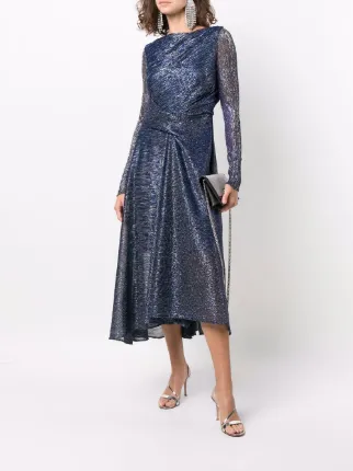 metallic-effect ruched midi dress展示图