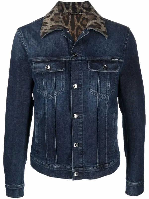 denim jacket with leopard print collar