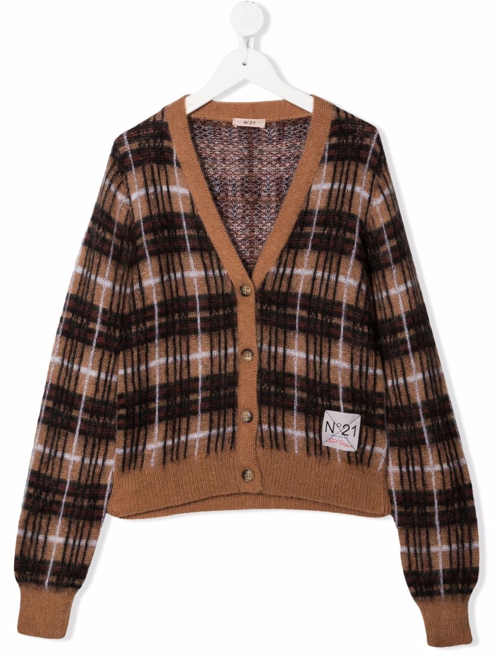 фото Nº21 kids teen check-knit logo-patch cardigan