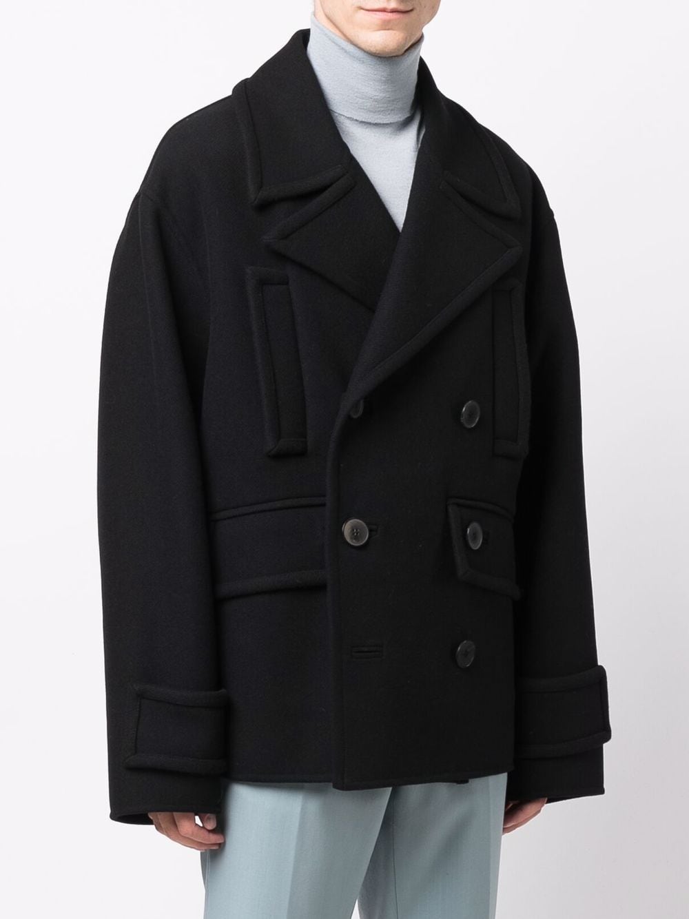Shop Valentino Double-breasted Virgin Wool-blend Coat In Black