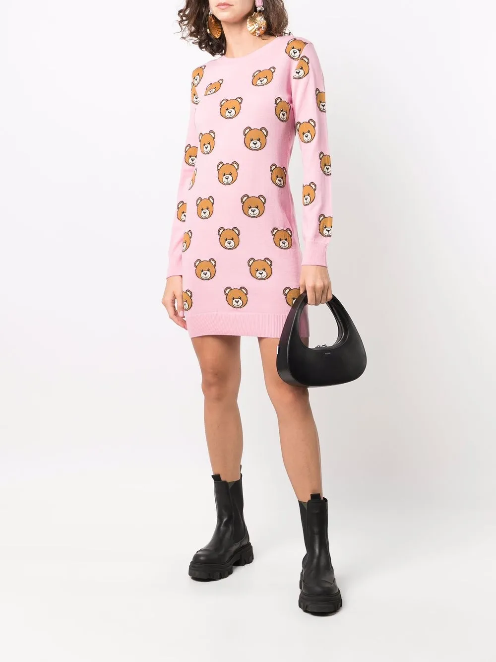 фото Moschino платье вязки интарсия с узором teddy bear