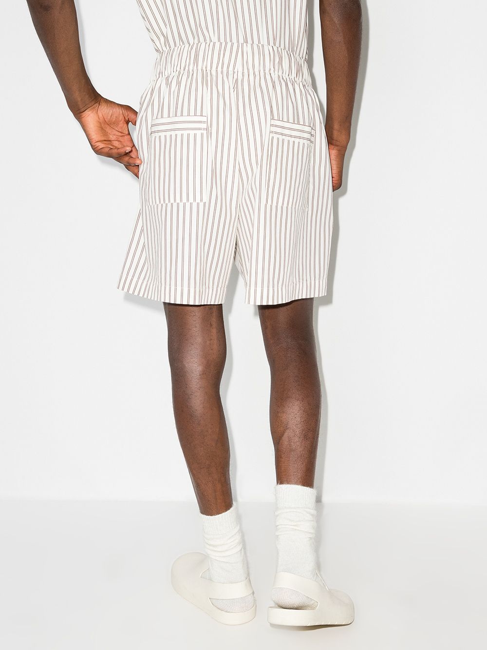 Shop Tekla Vertical-stripe Pajama Shorts In Neutrals