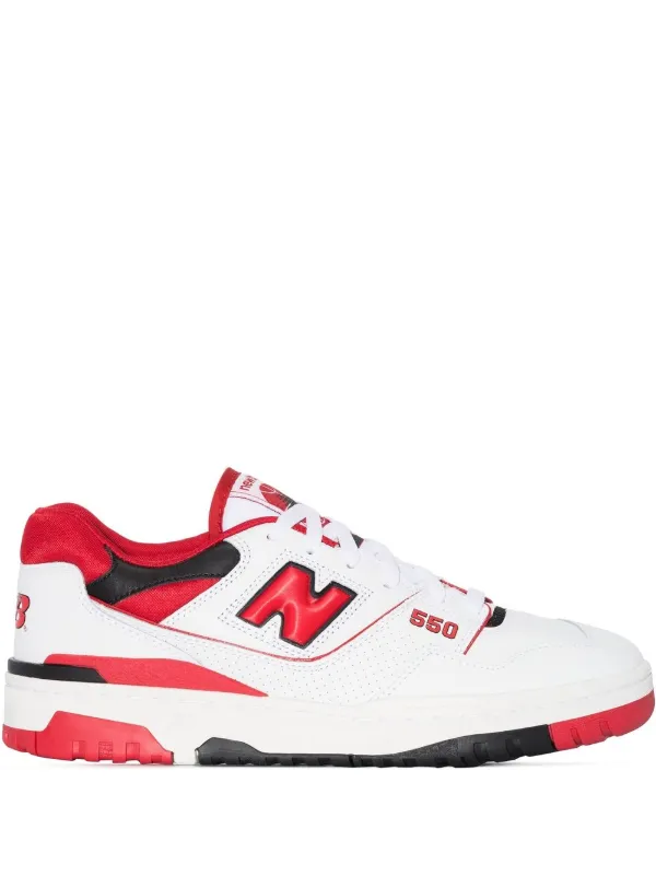 Red and white store new balance shoes