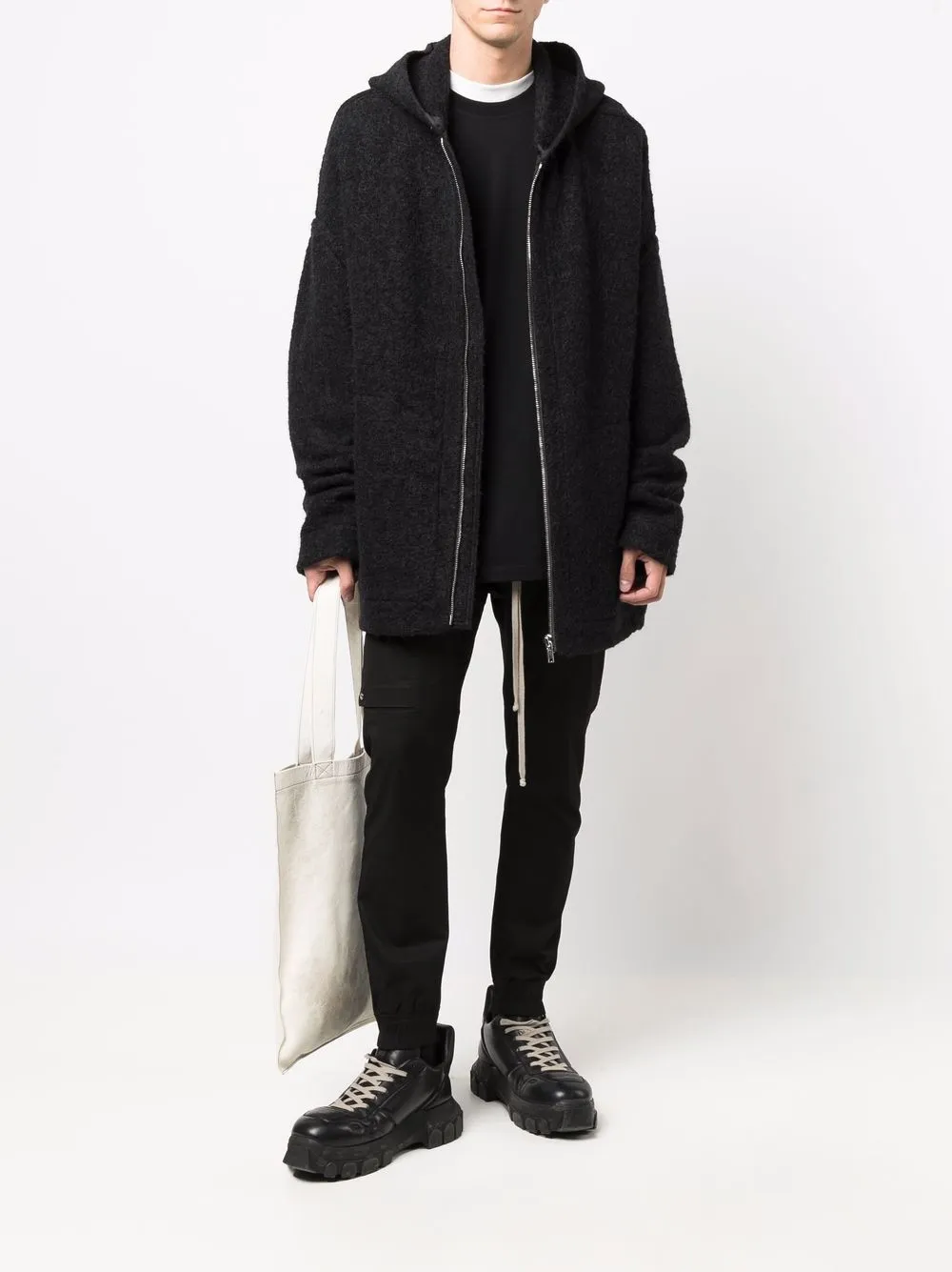 rick owens hooded cardigan