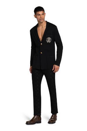 Mirror Snake-Embroidered Single-Breasted Knit Blazer