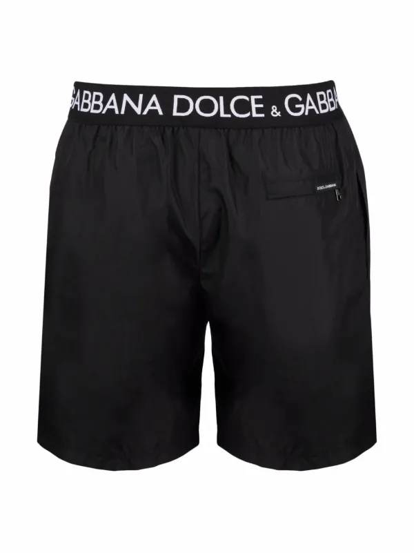 Dolce & Gabbana Bermuda De Praia Com Cós Elástico e Logo | Preto