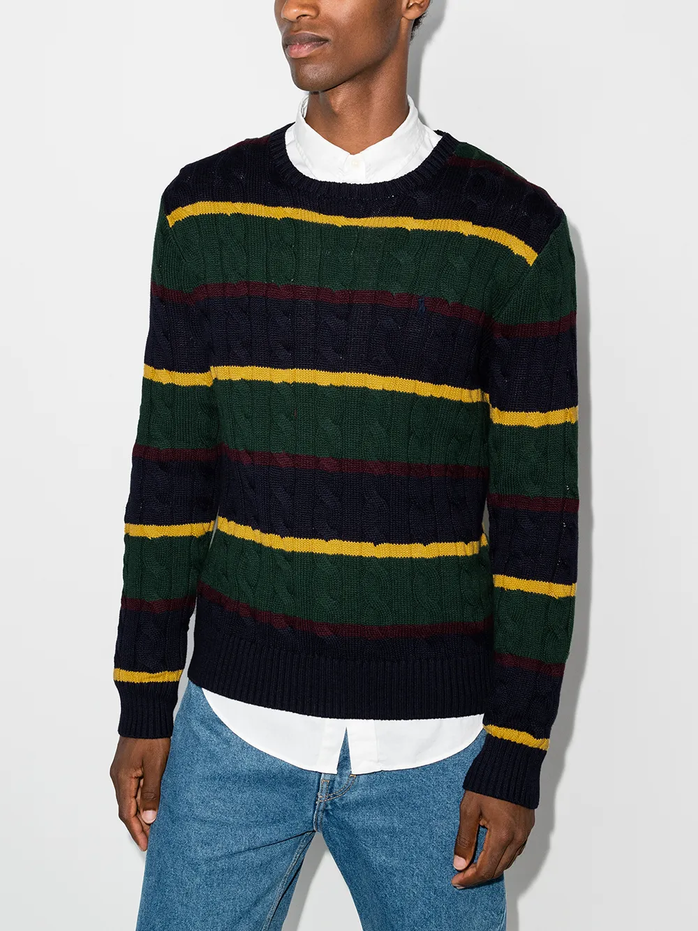 Image 2 of Polo Ralph Lauren cable-knit stripe-pattern jumper
