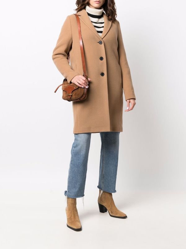 calvin klein single breasted camel coat