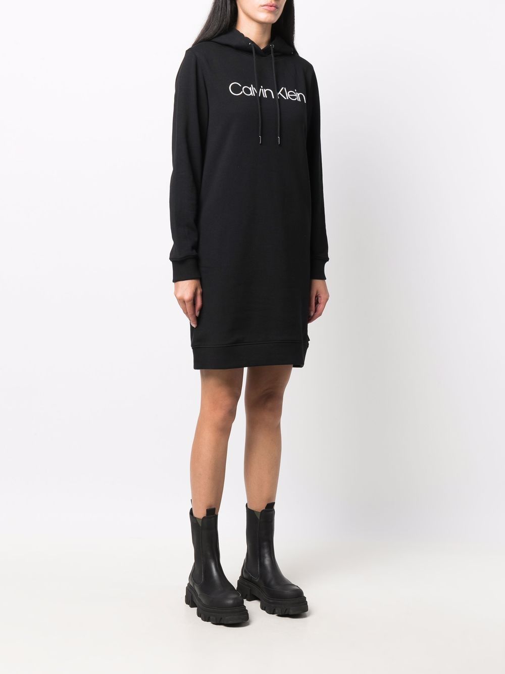 фото Calvin klein платье-толстовка с логотипом и капюшоном