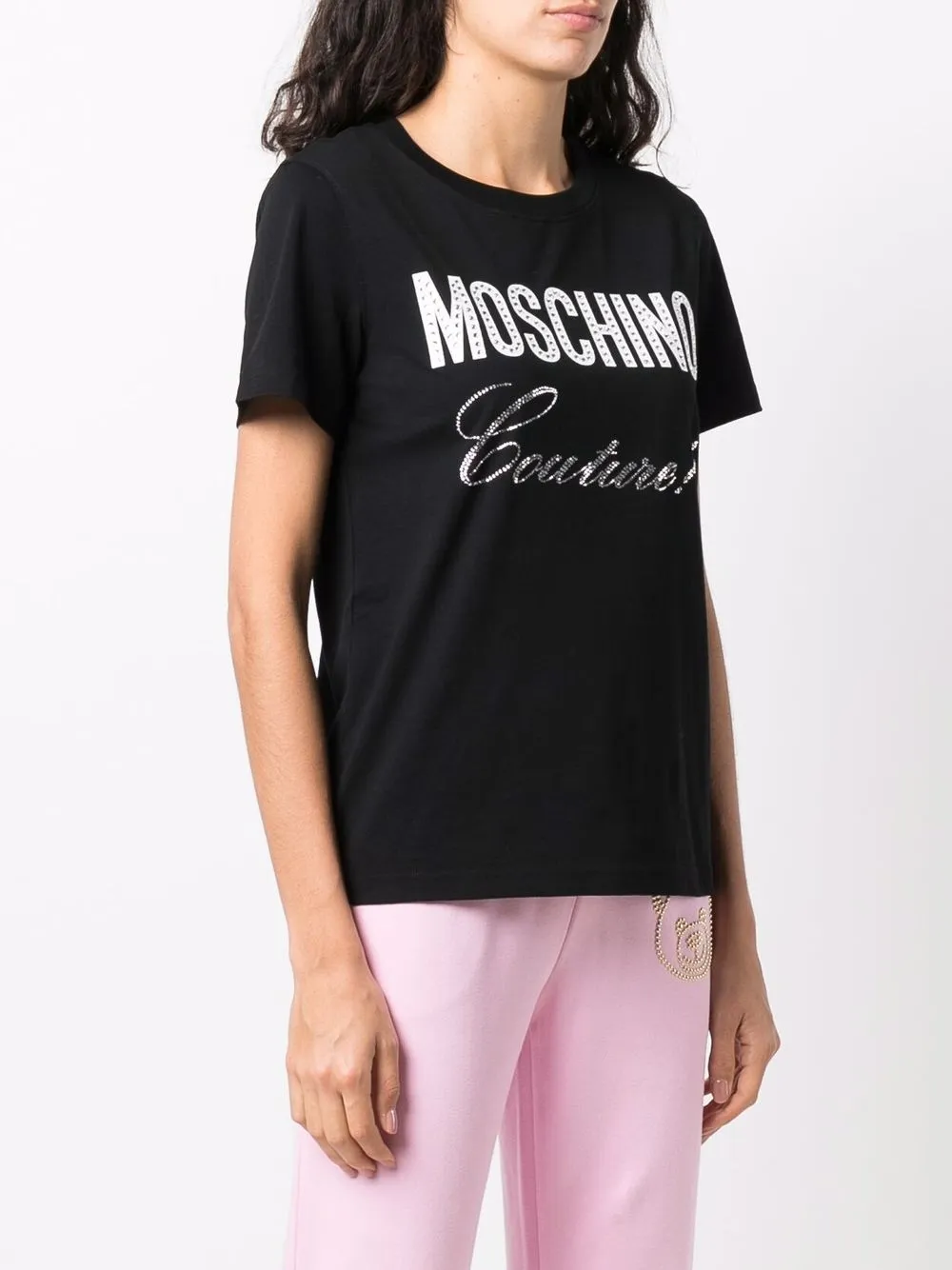 фото Moschino футболка с логотипом и кристаллами