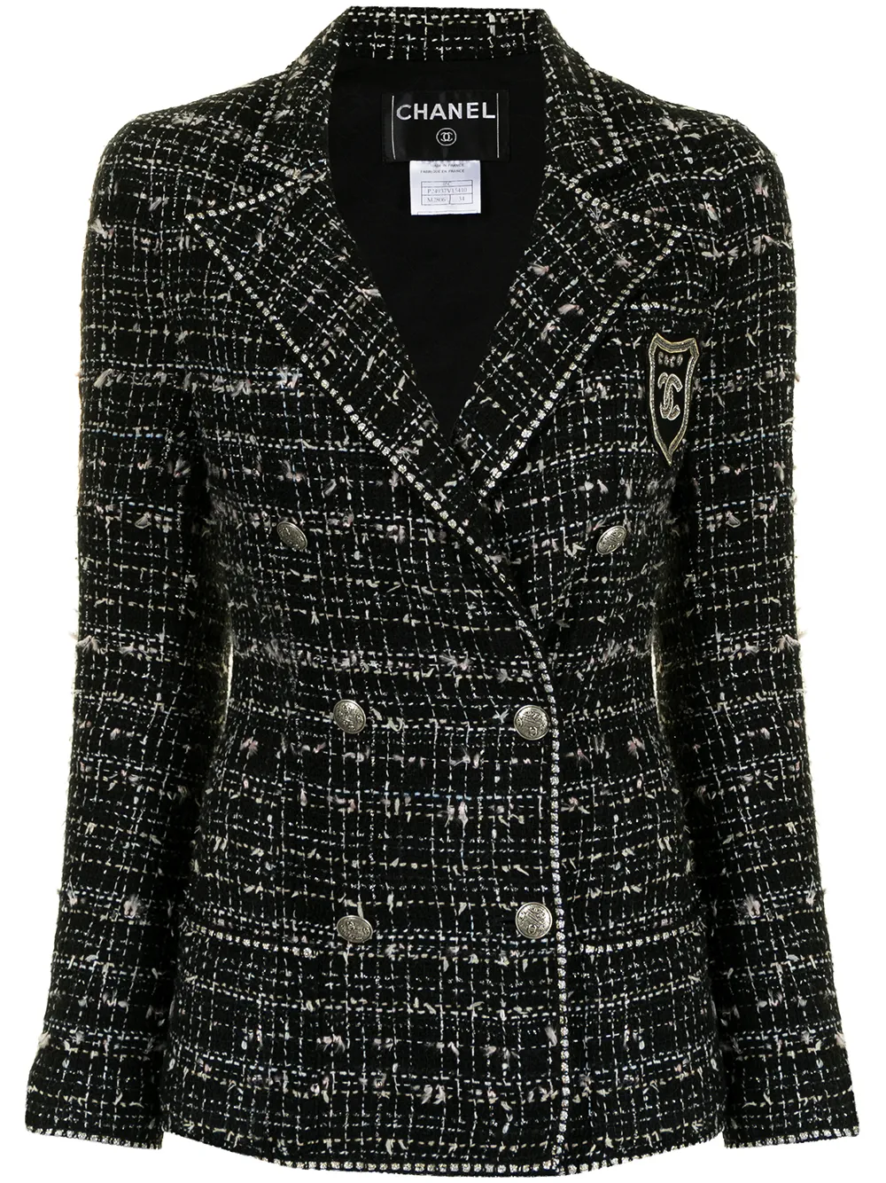 Pre-owned Chanel 2005 Double-breasted Tweed Blazer In Black