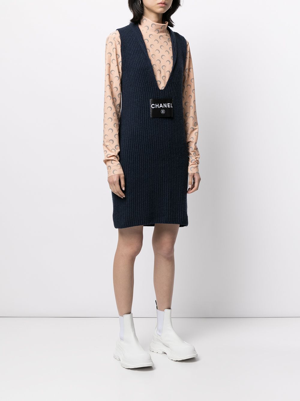 Chanel Pre-owned 2008 Plunging Neck Knitted Dress - Blue