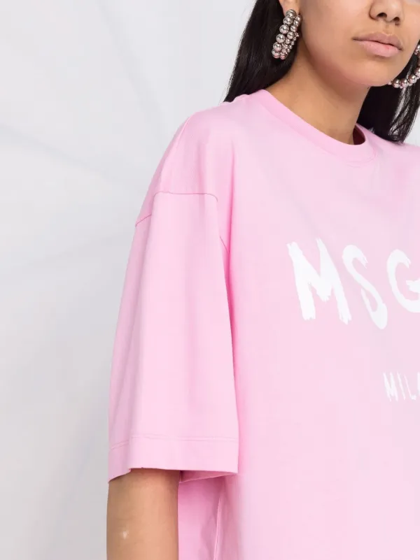 【関税込み】MSGM ピンク ルーシュ ミニドレス MSGM logo-print Cotton T-shirt Dress | Pink | FARFETCH