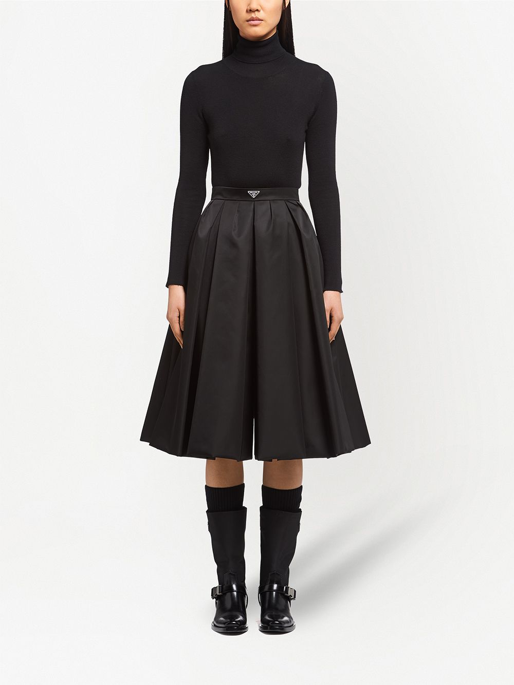 Prada Midi-rok met logo - Zwart