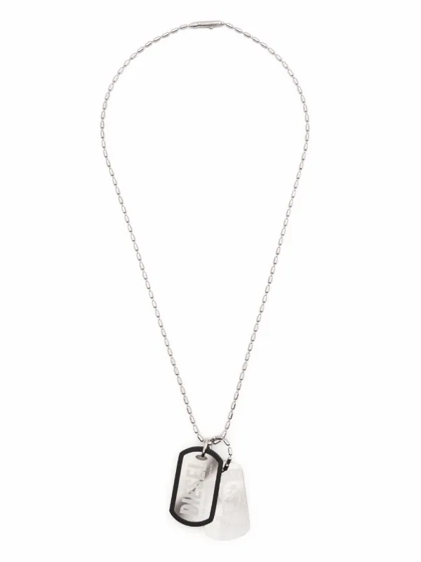 Shop Diesel dog-tag necklace with 