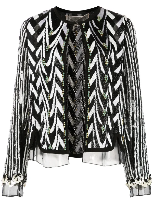 Giambattista Valli Bead-embroidered Sequin Zigzag Jacket in Black