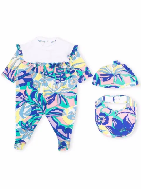 Emilio Pucci Junior Gerüschtes Strampler-Set mit abstraktem Print