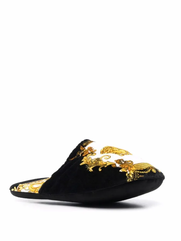 Versace Slippers Con Estampado Medusa Renaissance Negro