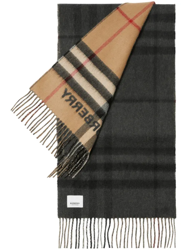 Burberry Check Cashmere Reversible Scarf, Black