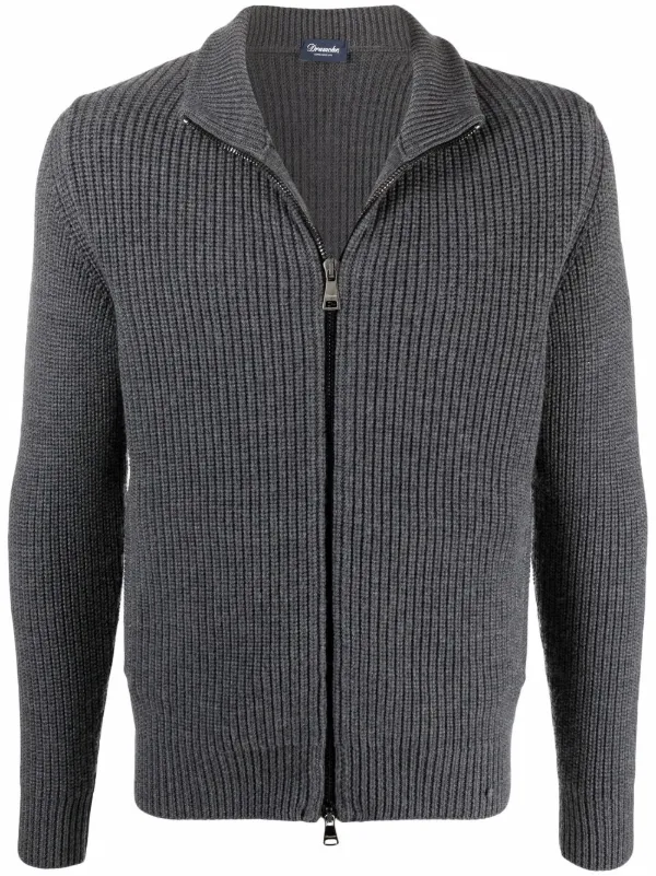 Drumohr merino-wool zip-up Cardigan Grey FARFETCH IN