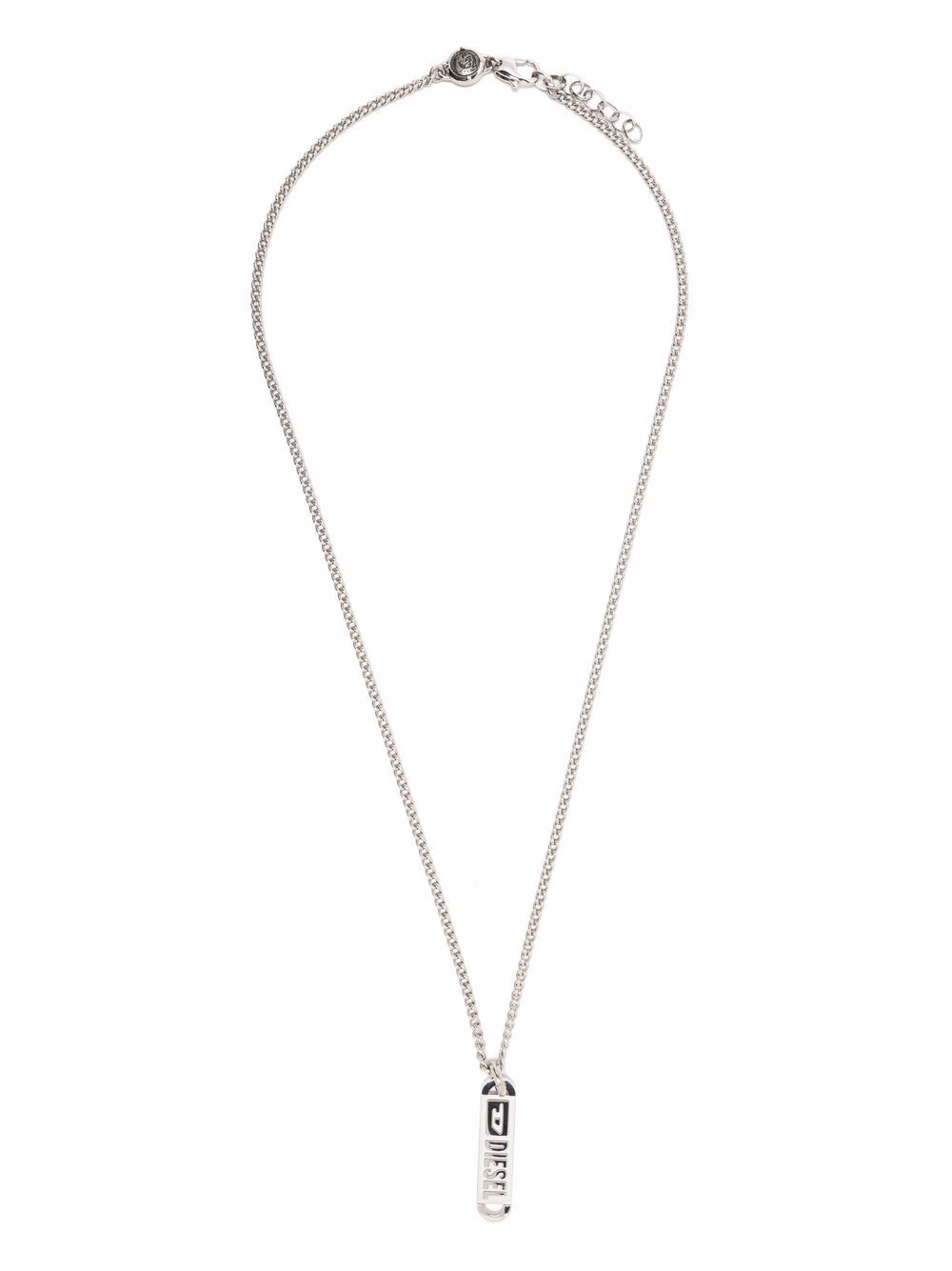 Shop Diesel Logo-engraved Pendant Necklace In Silver