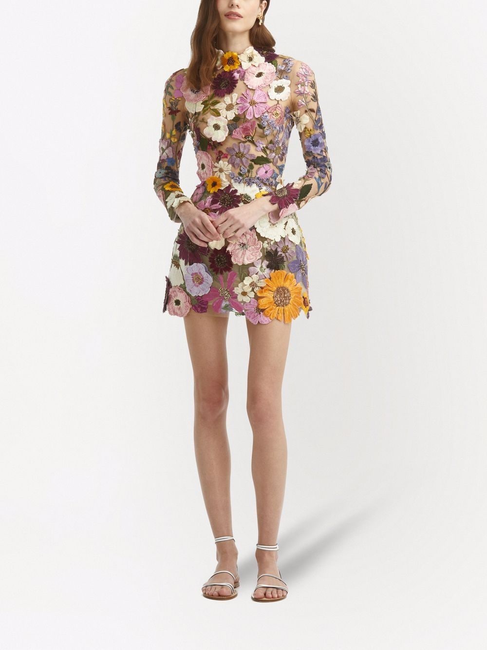 фото Oscar de la renta платье мини с цветочной вышивкой