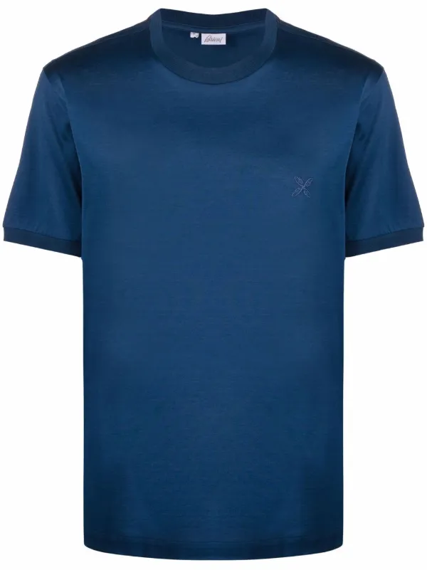 Shop Brioni floral-embroidered cotton T 