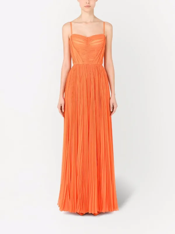 open lace back dress Dolce & Gabbana Orange Floral Ricamo Sheath Long Dress