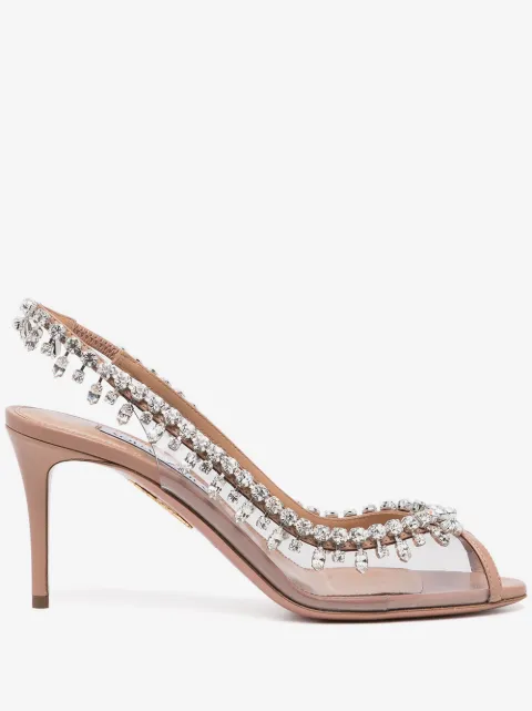 Aquazzura Temptation Crystal 75mm slingback pumps