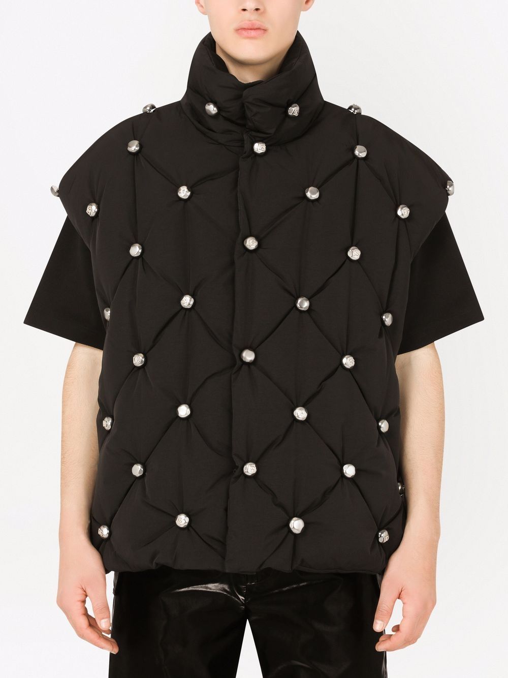 Shop Dolce & Gabbana Stud-embellished Padded Jacket In Black