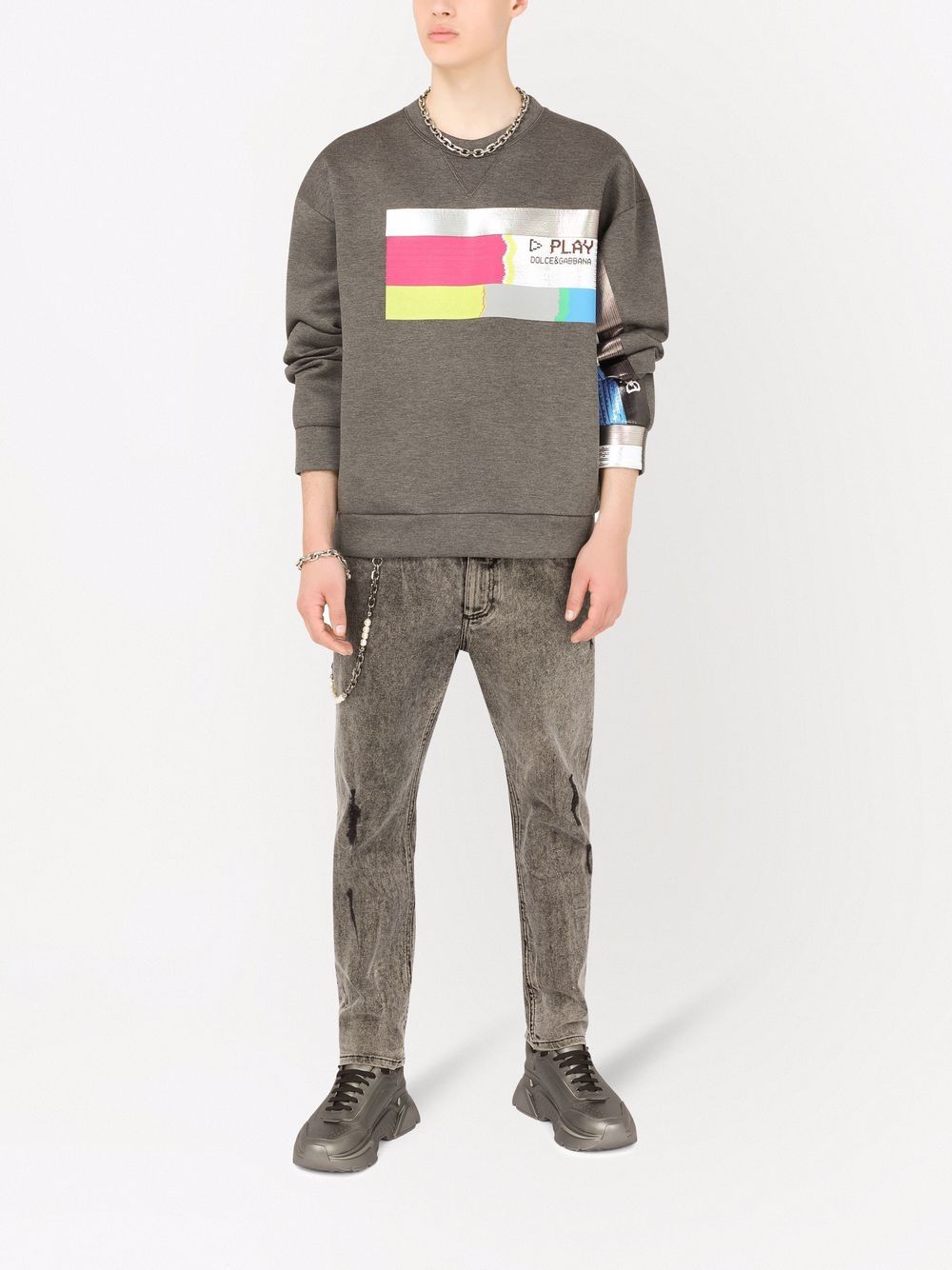 Shop Dolce & Gabbana Graphic-print Cotton Sweatshirt In Grey