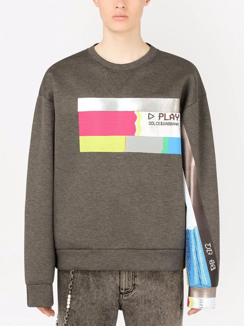 Shop Dolce & Gabbana Graphic-print Cotton Sweatshirt In Grey