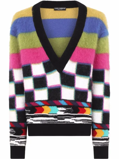 Dolce & Gabbana intarsia-knit plunge-neck jumper