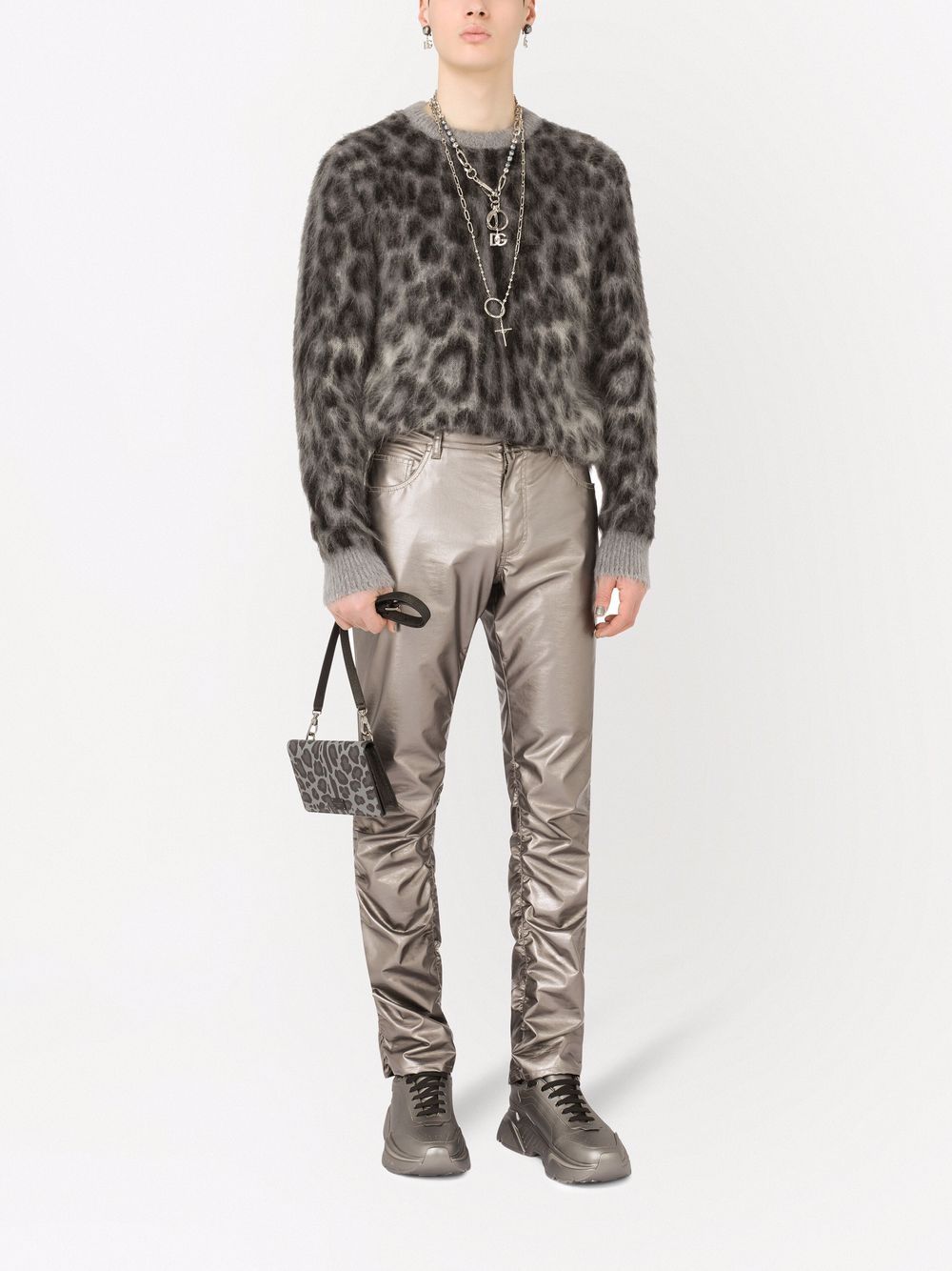 Shop Dolce & Gabbana Leopard-print Mohair-wool Jumper In Grau