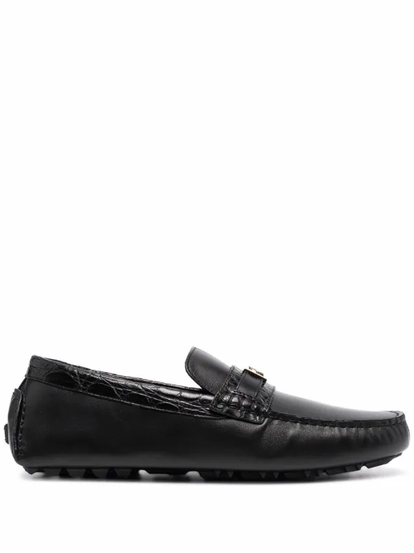 Shop Fendi FF plaque driving shoes with 