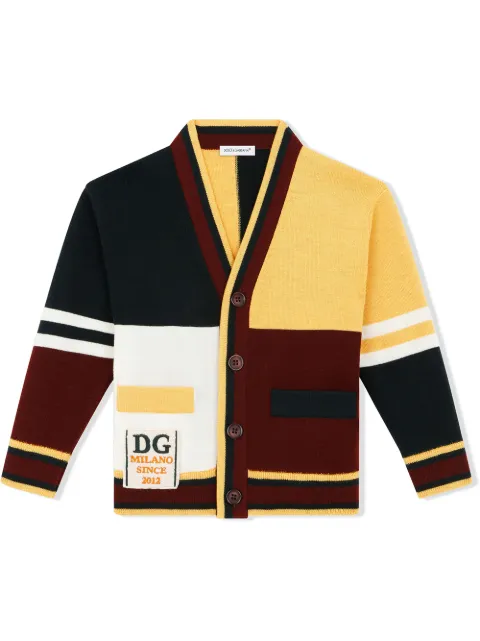 Dolce & Gabbana Kids كارديغان صوف بكر متباين الألوان
