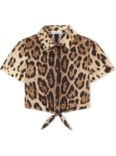 Dolce & Gabbana Kids leopard-print poplin shirt