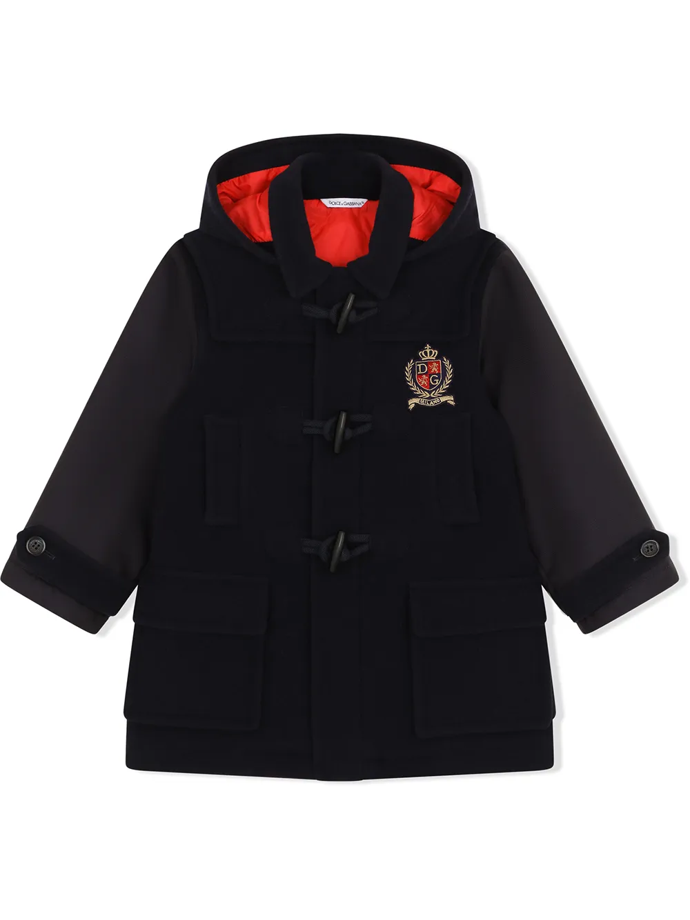 

Dolce & Gabbana Kids logo-patch hooded duffle coat - Blue