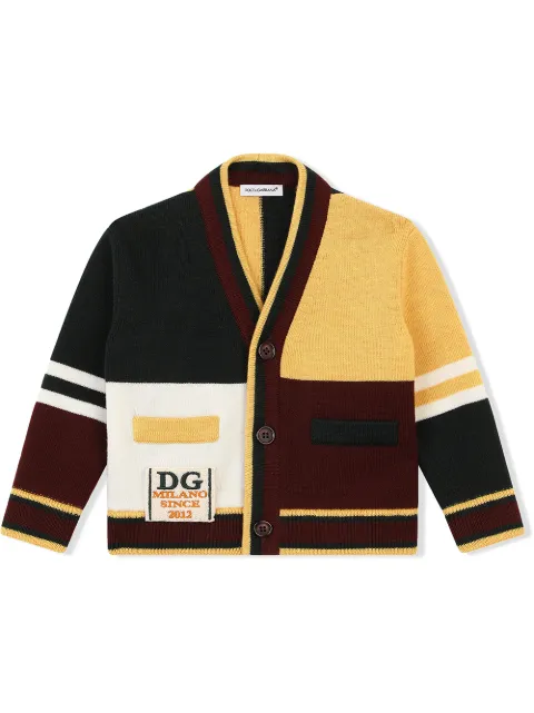 Dolce & Gabbana Kids كارديغان صوف بكر متباين الألوان