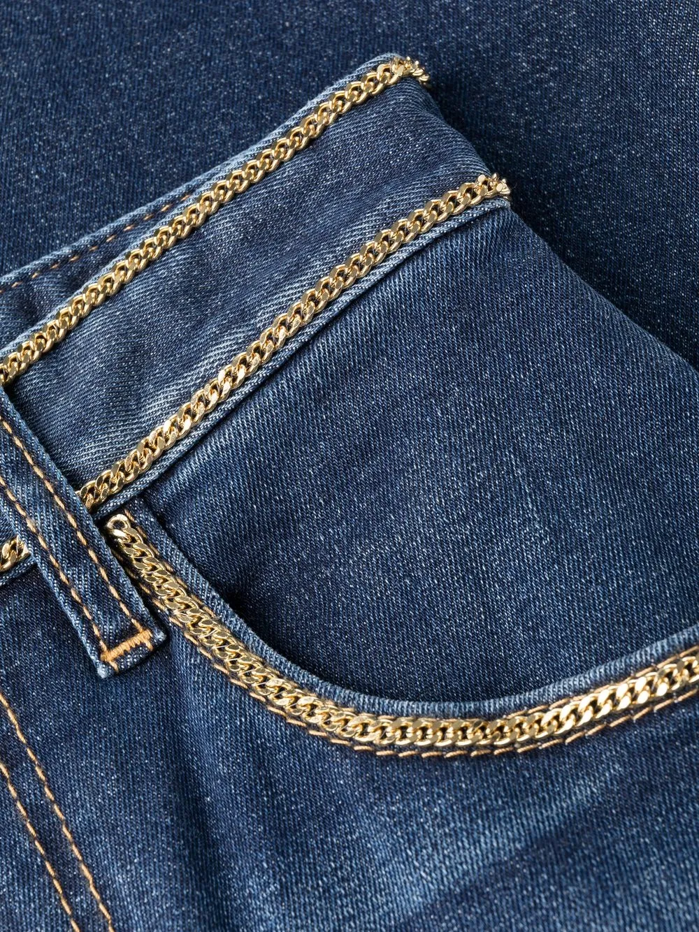 High-Waisted Chain-Trim Cropped Jeans