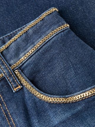 high-waisted chain-trim cropped jeans展示图