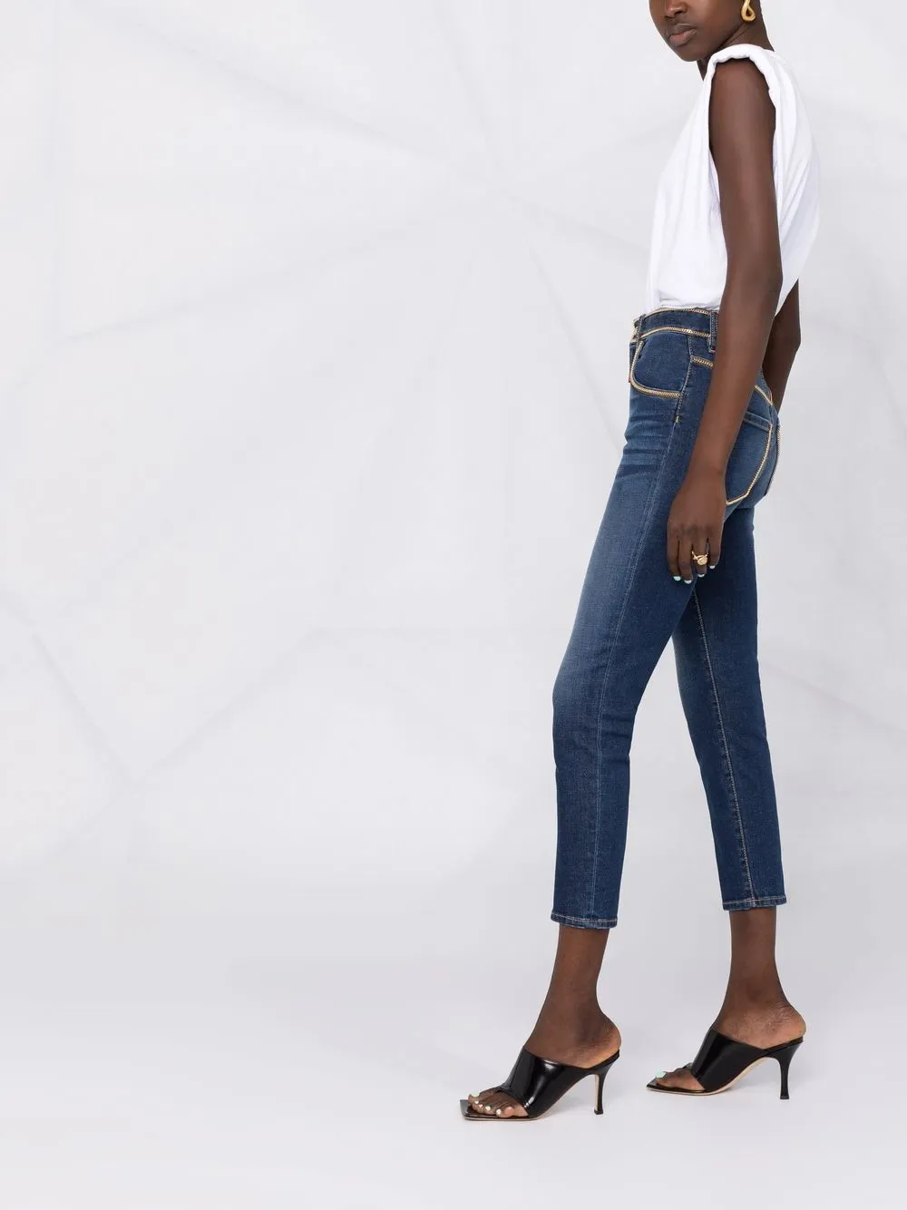 High-Waisted Chain-Trim Cropped Jeans