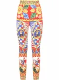 Dolce & Gabbana Carretto-print stretch-silk leggings - Blue