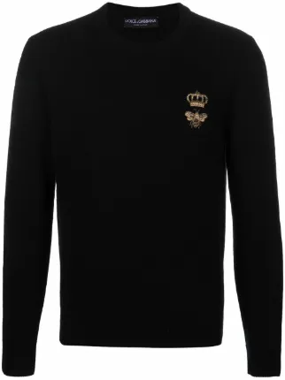 Dolce & Gabbana Embroidered Virgin Wool Jumper | Black | FARFETCH