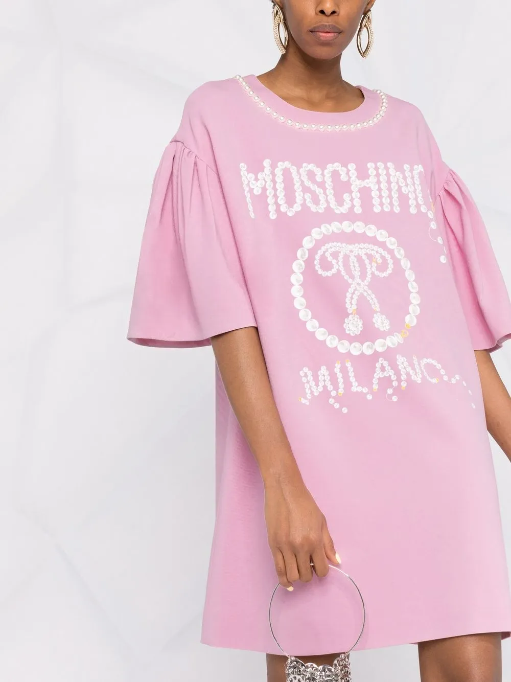 Moschino T-shirtjurk verfraaid met parels Roze